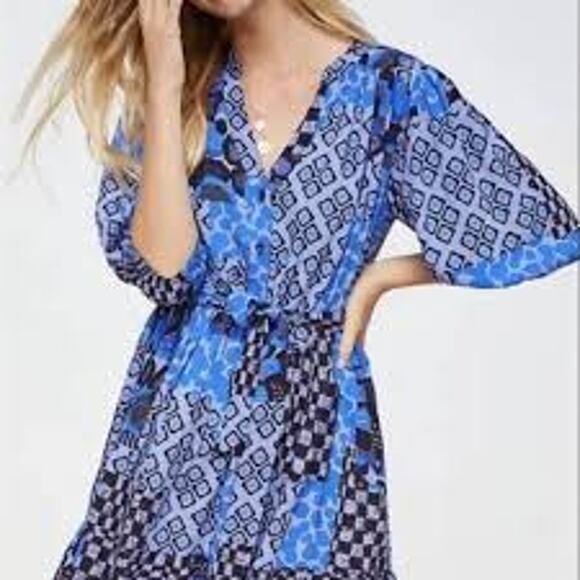 Anthropologie Porridge Blue Patchwork Mini Dress Size Medium - Picture 7 of 7